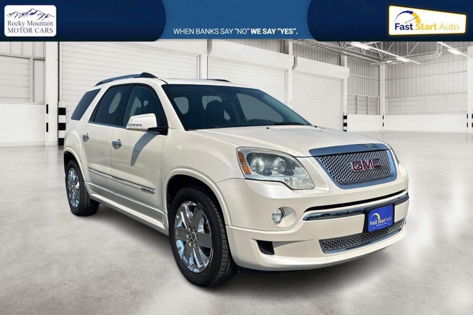 2012 White GMC Acadia Denali FWD (1GKKRTED8CJ) with an 3.6L V6 DOHC 24V engine, 6-Speed Automatic transmission, located at 767 S State Road, Pleasant Grove, UT, 84062, (801) 785-1058, 40.354839, -111.736687 - Photo#0