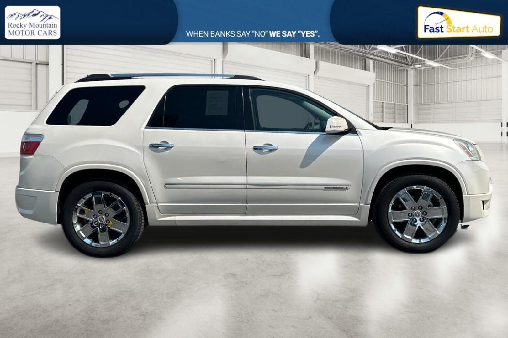 2012 White GMC Acadia Denali FWD (1GKKRTED8CJ) with an 3.6L V6 DOHC 24V engine, 6-Speed Automatic transmission, located at 767 S State Road, Pleasant Grove, UT, 84062, (801) 785-1058, 40.354839, -111.736687 - Photo#1