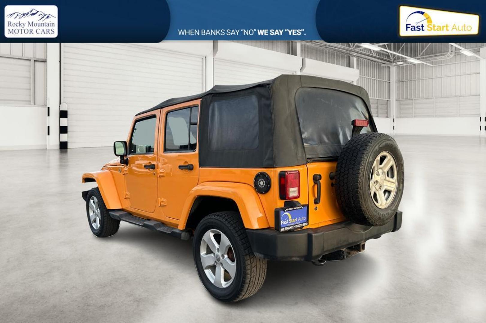 2012 Yellow Jeep Wrangler Unlimited Sahara 4WD (1C4BJWEG3CL) with an 3.6L V6 DOHC 24V FFV engine, Automatic, 5-Spd transmission, located at 7755 State Street, Midvale, UT, 84047, (801) 753-9063, 40.610329, -111.890656 - Photo#5