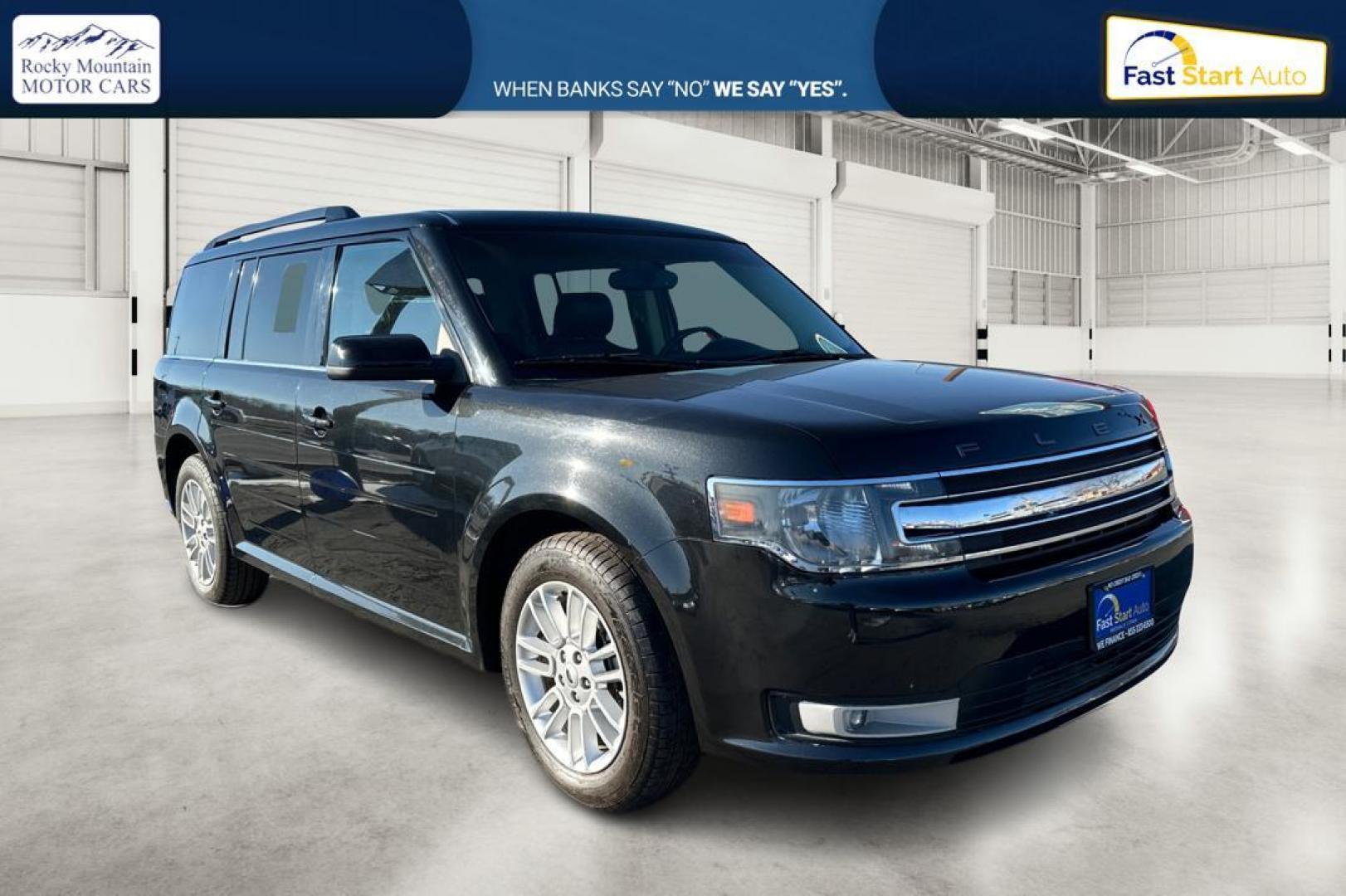 2013 Black Ford Flex SEL FWD (2FMGK5C84DB) with an 3.5L V6 DOHC 24V engine, 6-Speed Automatic Overdrive transmission, located at 7755 State Street, Midvale, UT, 84047, (801) 753-9063, 40.610329, -111.890656 - Photo#0