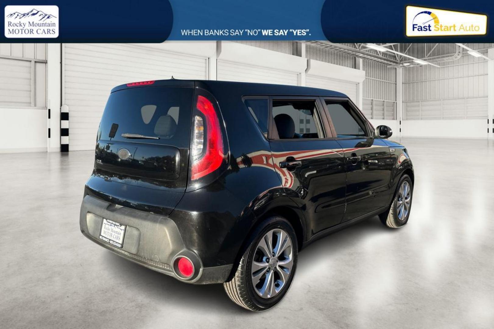 2014 Black Kia Soul + (KNDJP3A58E7) with an 2.0L L4 DOHC 16V engine, 6-Speed Automatic transmission, located at 7755 State Street, Midvale, UT, 84047, (801) 753-9063, 40.610329, -111.890656 - Photo#2