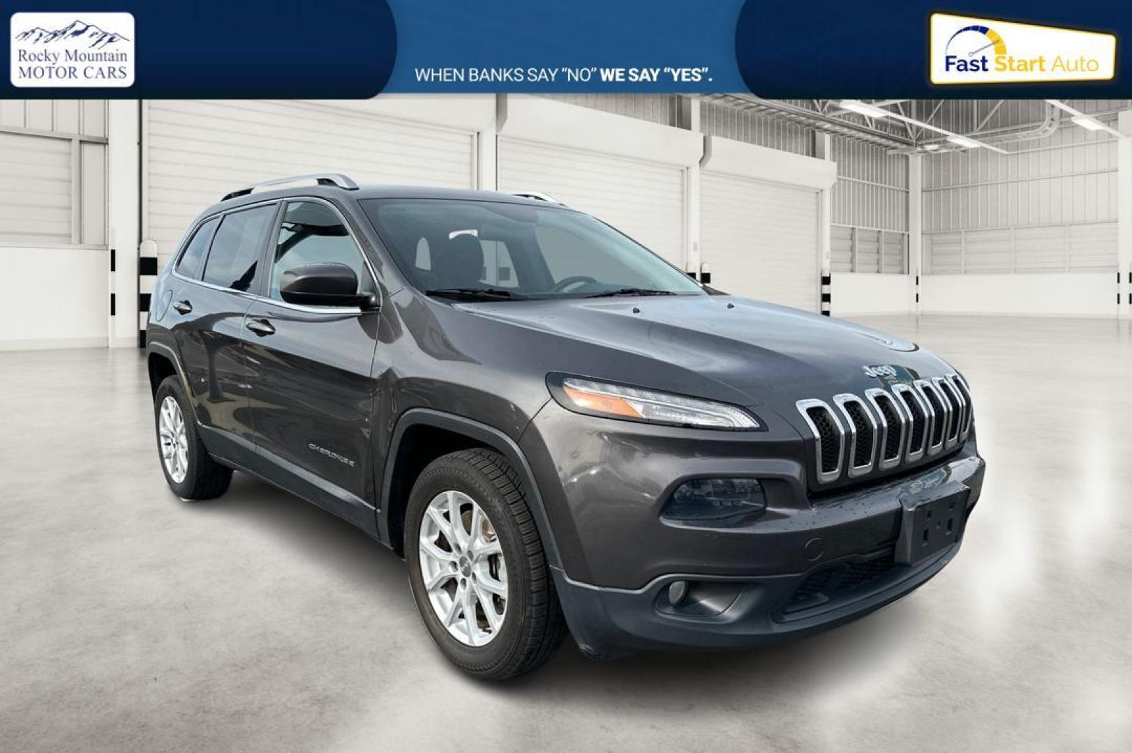 2015 Gray Jeep Cherokee Latitude FWD (1C4PJLCS0FW) with an 3.2L V6 DOHC 24V engine, 9-Speed Automatic transmission, located at 7755 State Street, Midvale, UT, 84047, (801) 753-9063, 40.610329, -111.890656 - Photo#0