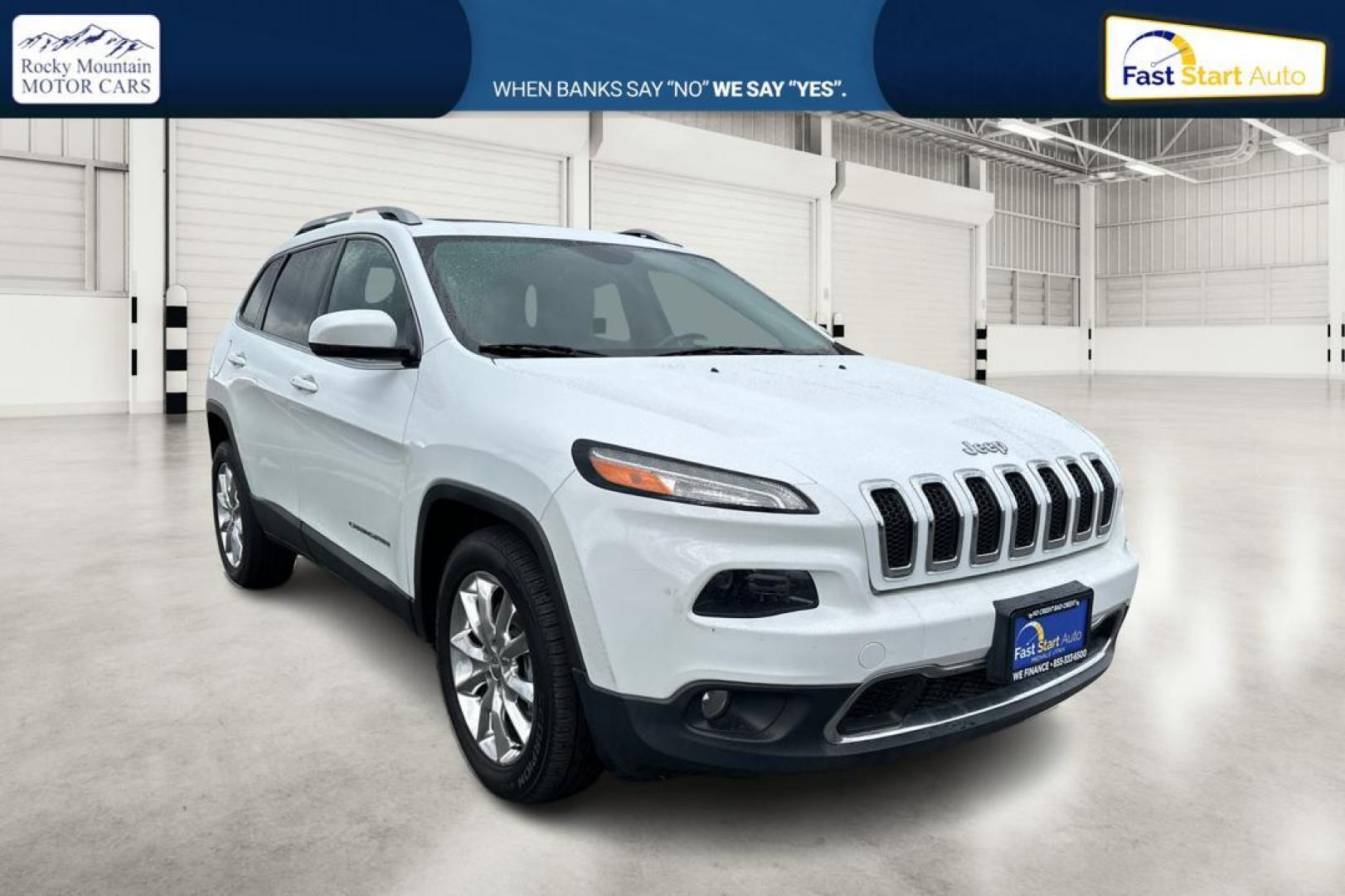 2015 White Jeep Cherokee Limited FWD (1C4PJLDS1FW) with an 3.2L V6 DOHC 24V engine, 9-Speed Automatic transmission, located at 7755 State Street, Midvale, UT, 84047, (801) 753-9063, 40.610329, -111.890656 - Photo#0