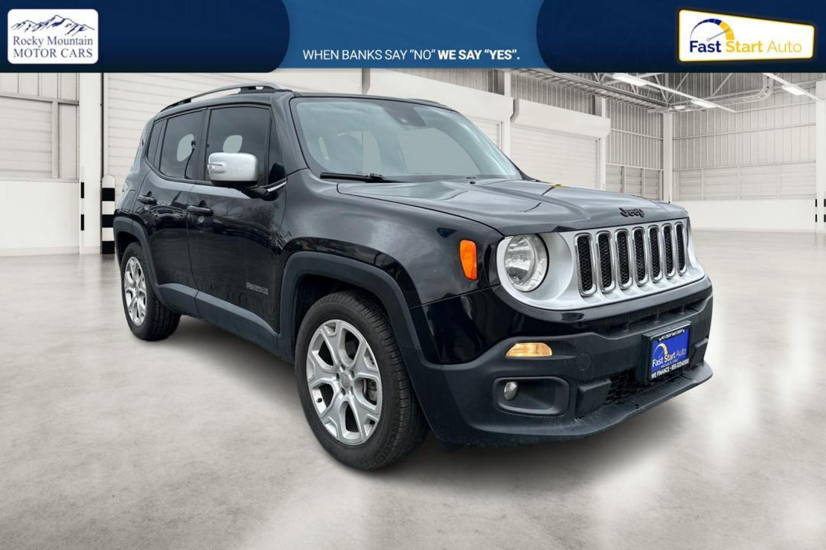 2015 Black Jeep Renegade Limited FWD (ZACCJADT8FP) with an 2.4L L4 engine, 9-Speed Automatic transmission, located at 767 S State Road, Pleasant Grove, UT, 84062, (801) 785-1058, 40.354839, -111.736687 - Photo#0