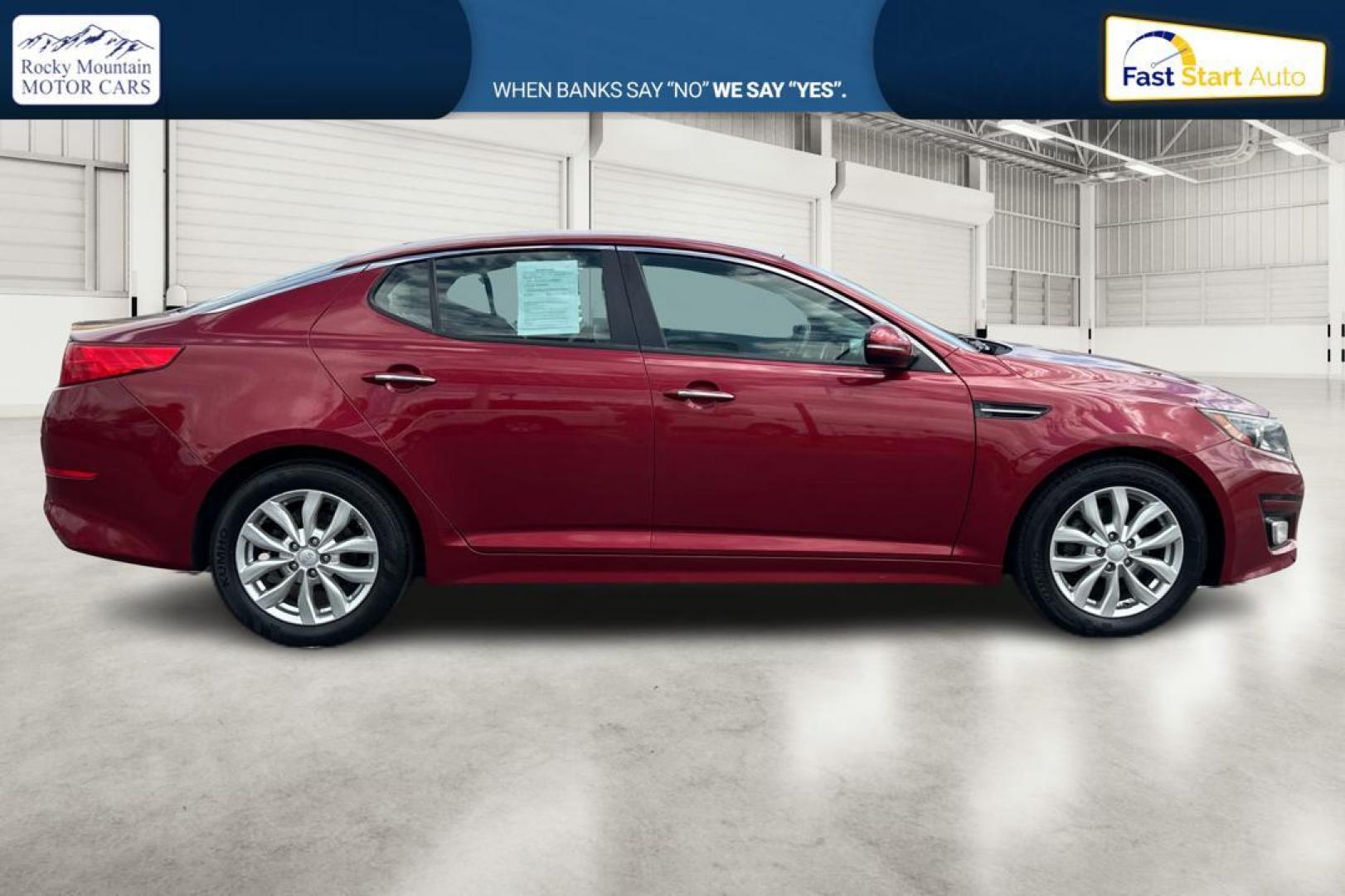 2015 Red Kia Optima LX (5XXGM4A73FG) with an 2.4L L4 DOHC 16V engine, 6-Speed Automatic transmission, located at 7755 State Street, Midvale, UT, 84047, (801) 753-9063, 40.610329, -111.890656 - Photo#1