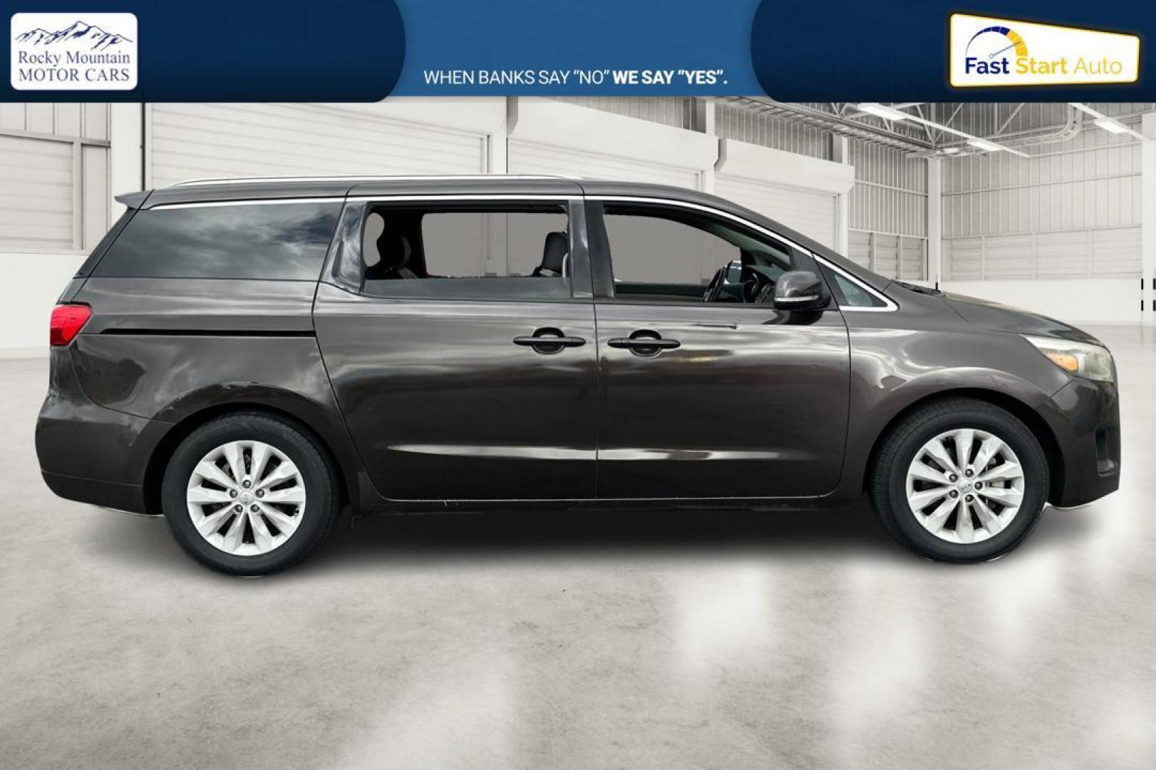 2015 Brown Kia Sedona EX (KNDMC5C12F6) with an 3.3L V6 DOHC 24V engine, 6-Speed Automatic transmission, located at 344 S Washington Blvd, Ogden, UT, 84404, (801) 399-1799, 41.255482, -111.970848 - Photo#1