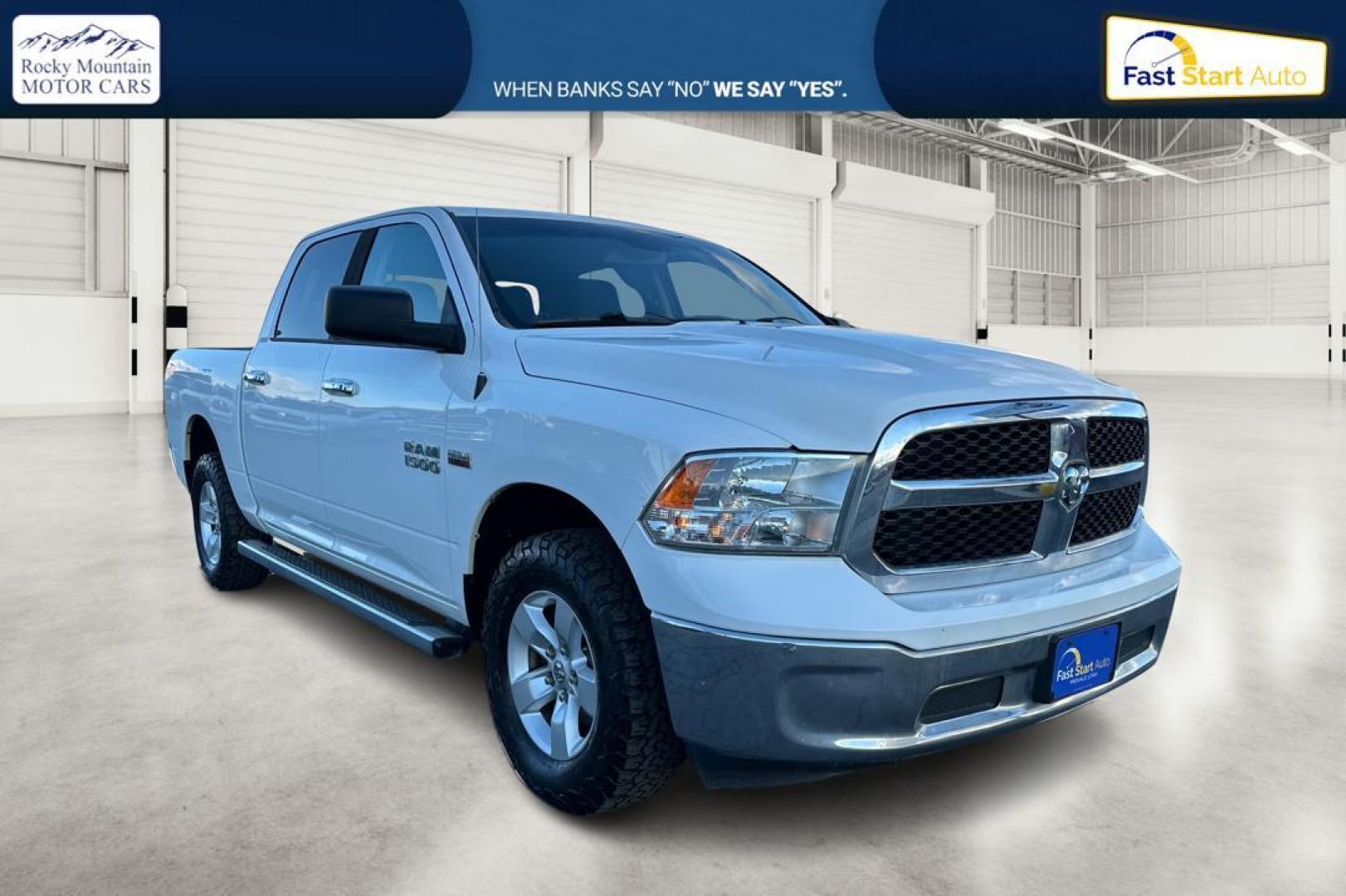 2015 White RAM 1500 SLT Crew Cab SWB 4WD (1C6RR7LT2FS) with an 5.7L V8 OHV 16V engine, 6-Speed Automatic transmission, located at 767 S State Road, Pleasant Grove, UT, 84062, (801) 785-1058, 40.354839, -111.736687 - Photo#0