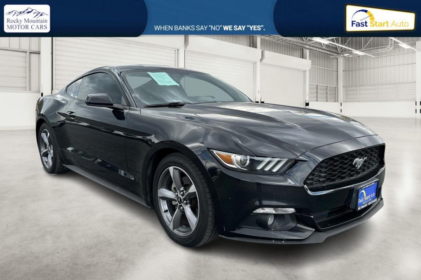 2016 Black Ford Mustang V6 Coupe (1FA6P8AM6G5) with an 3.7L V6 DOHC 24V engine, Auto, 6-Spd SelectShift transmission, located at 7755 State Street, Midvale, UT, 84047, (801) 753-9063, 40.610329, -111.890656 - Photo#0