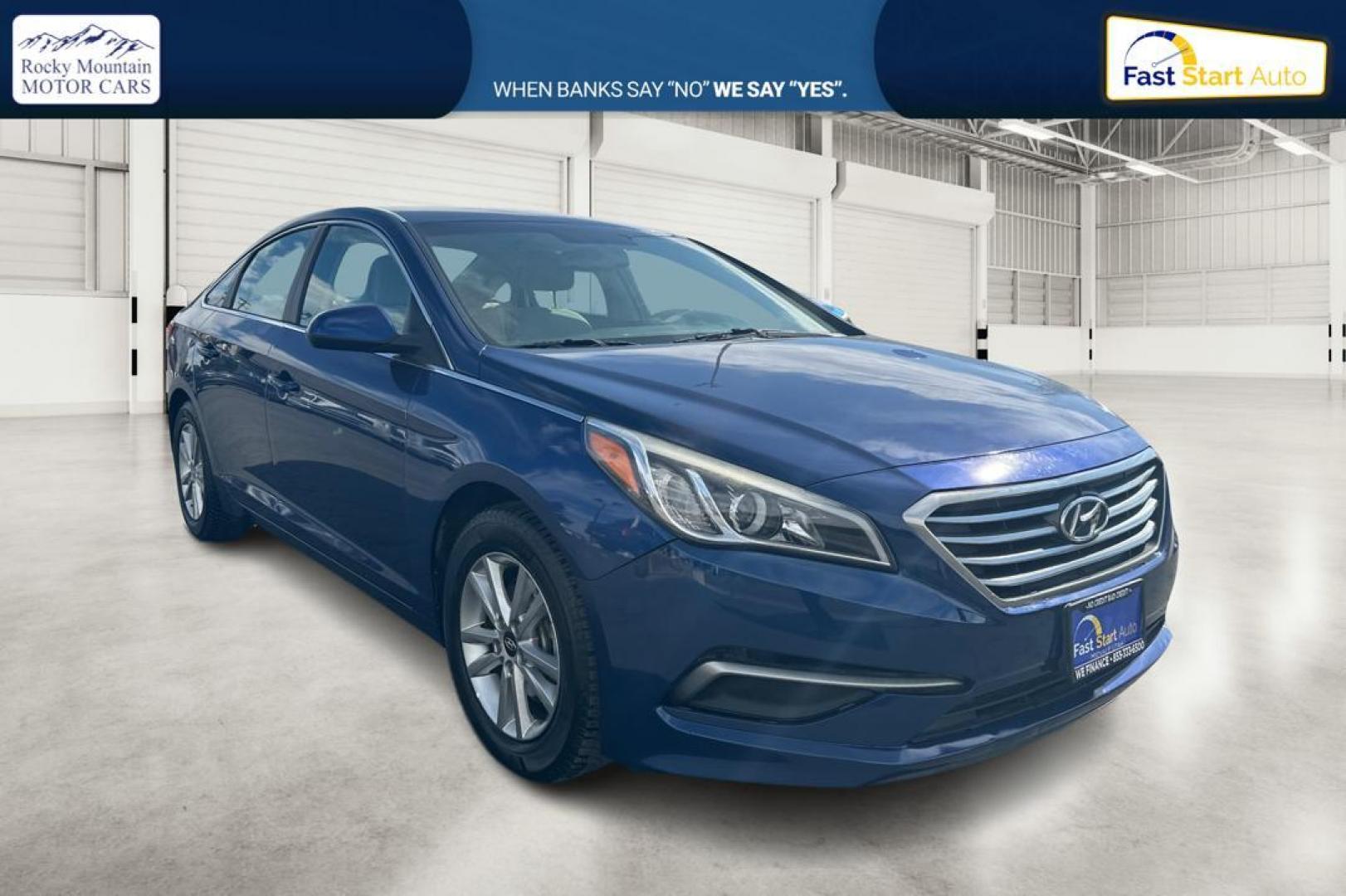 2016 Blue Hyundai Sonata SE (5NPE24AF3GH) with an 2.4L L4 DOHC 16V engine, 7A transmission, located at 7755 State Street, Midvale, UT, 84047, (801) 753-9063, 40.610329, -111.890656 - Photo#0