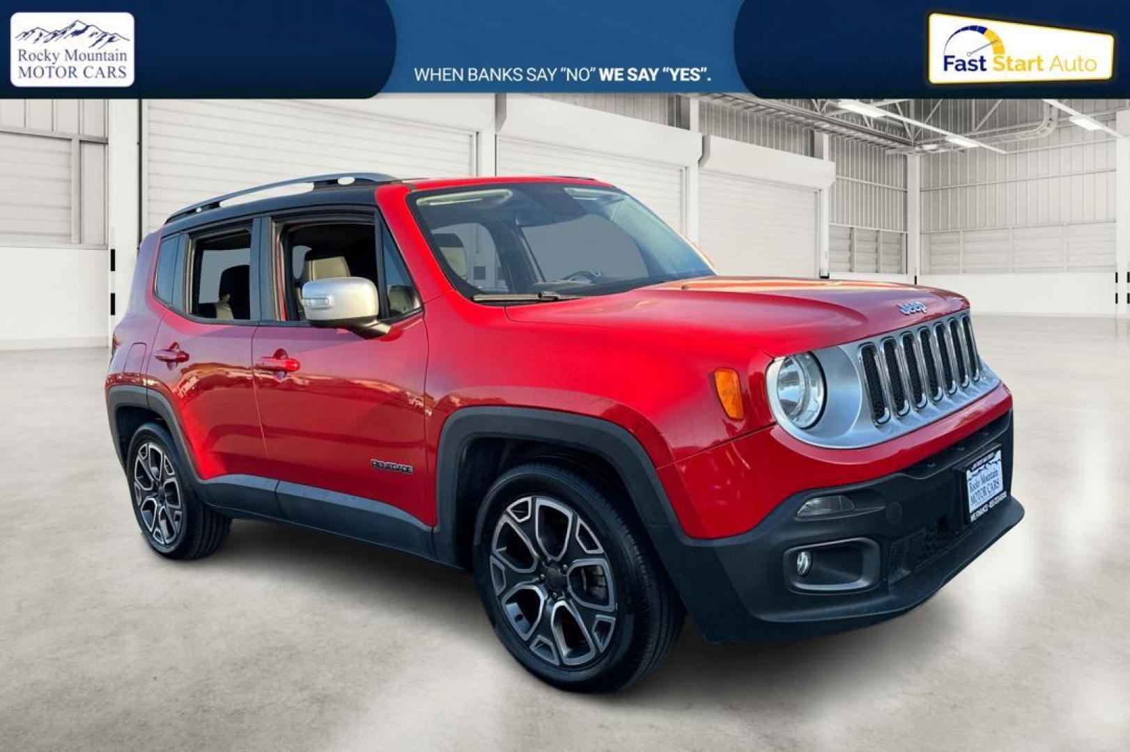 2016 Red Jeep Renegade Limited FWD (ZACCJADT7GP) with an 2.4L L4 DOHC 16V engine, 9A transmission, located at 767 S State Road, Pleasant Grove, UT, 84062, (801) 785-1058, 40.354839, -111.736687 - Photo#0