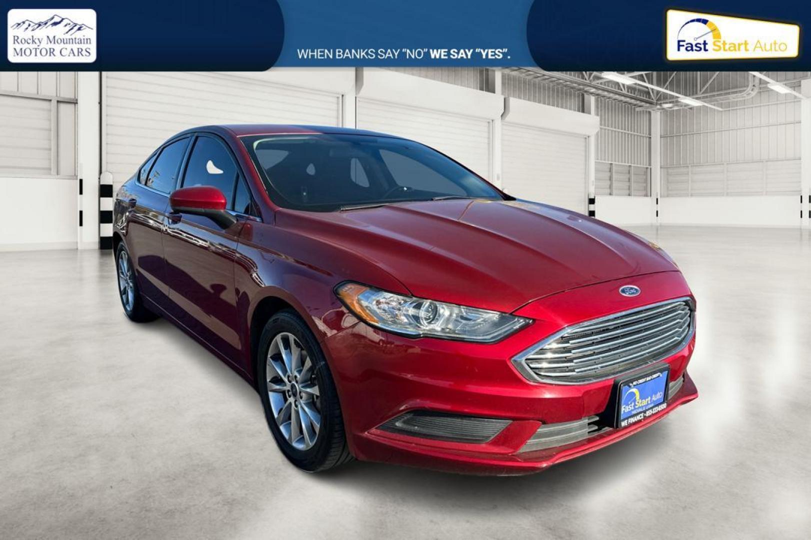 2017 Red Ford Fusion SE (3FA6P0H79HR) with an 2.5L L4 DOHC 16V engine, 6A transmission, located at 7755 State Street, Midvale, UT, 84047, (801) 753-9063, 40.610329, -111.890656 - Photo#0