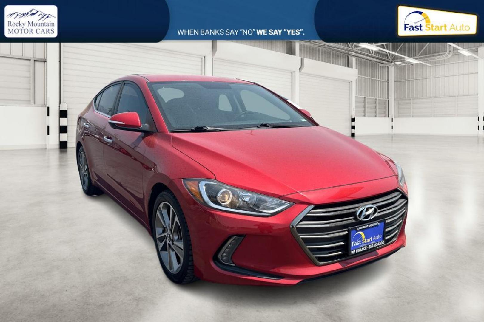 2017 Red Hyundai Elantra Limited (5NPD84LF7HH) with an 1.8L L4 DOHC 16V engine, 6A transmission, located at 7755 State Street, Midvale, UT, 84047, (801) 753-9063, 40.610329, -111.890656 - Photo#0