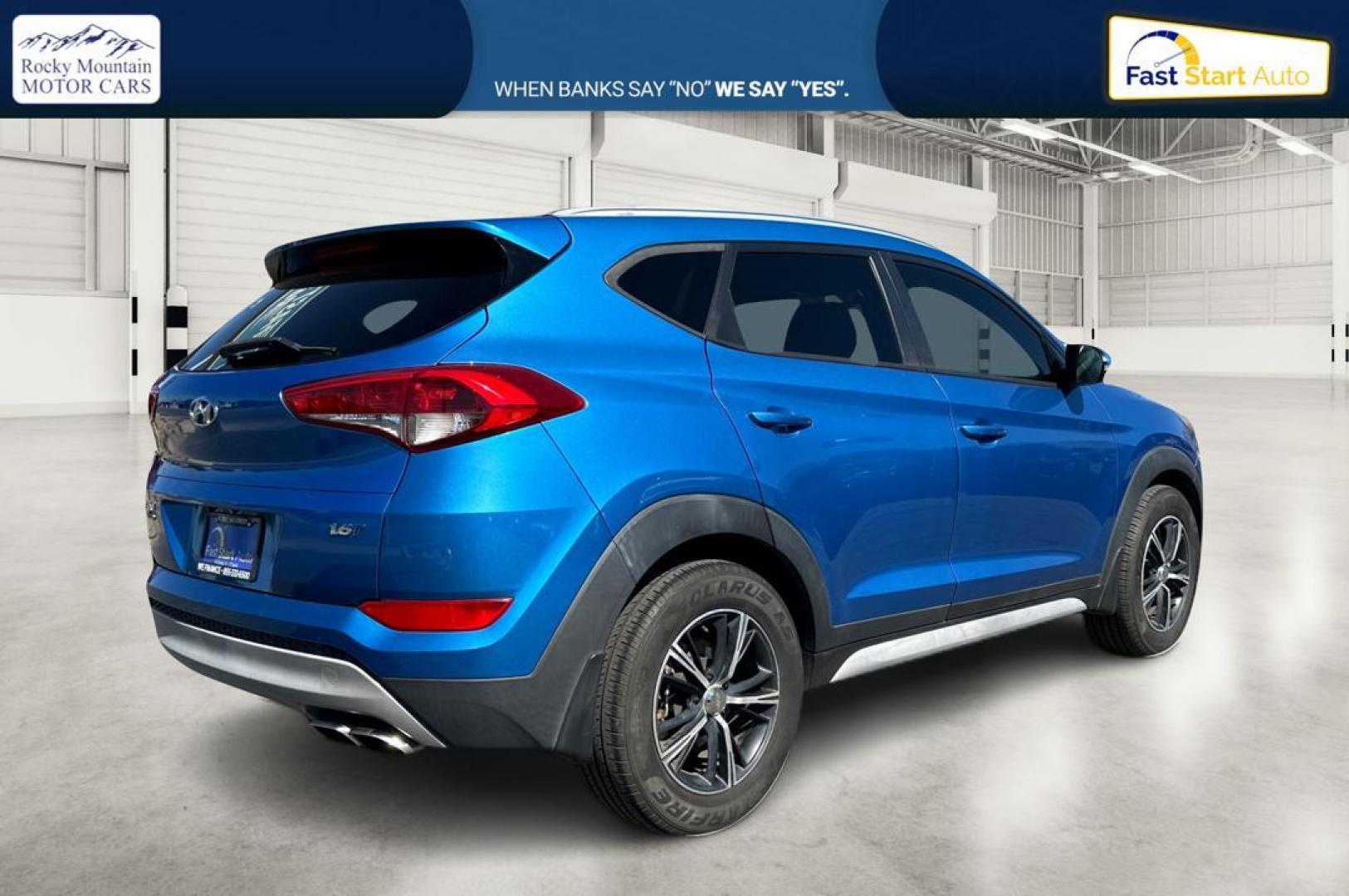 2017 Blue Hyundai Tucson Eco (KM8J33A26HU) with an 1.6L L4 DOHC 16V engine, 7A transmission, located at 767 S State Road, Pleasant Grove, UT, 84062, (801) 785-1058, 40.354839, -111.736687 - Photo#2