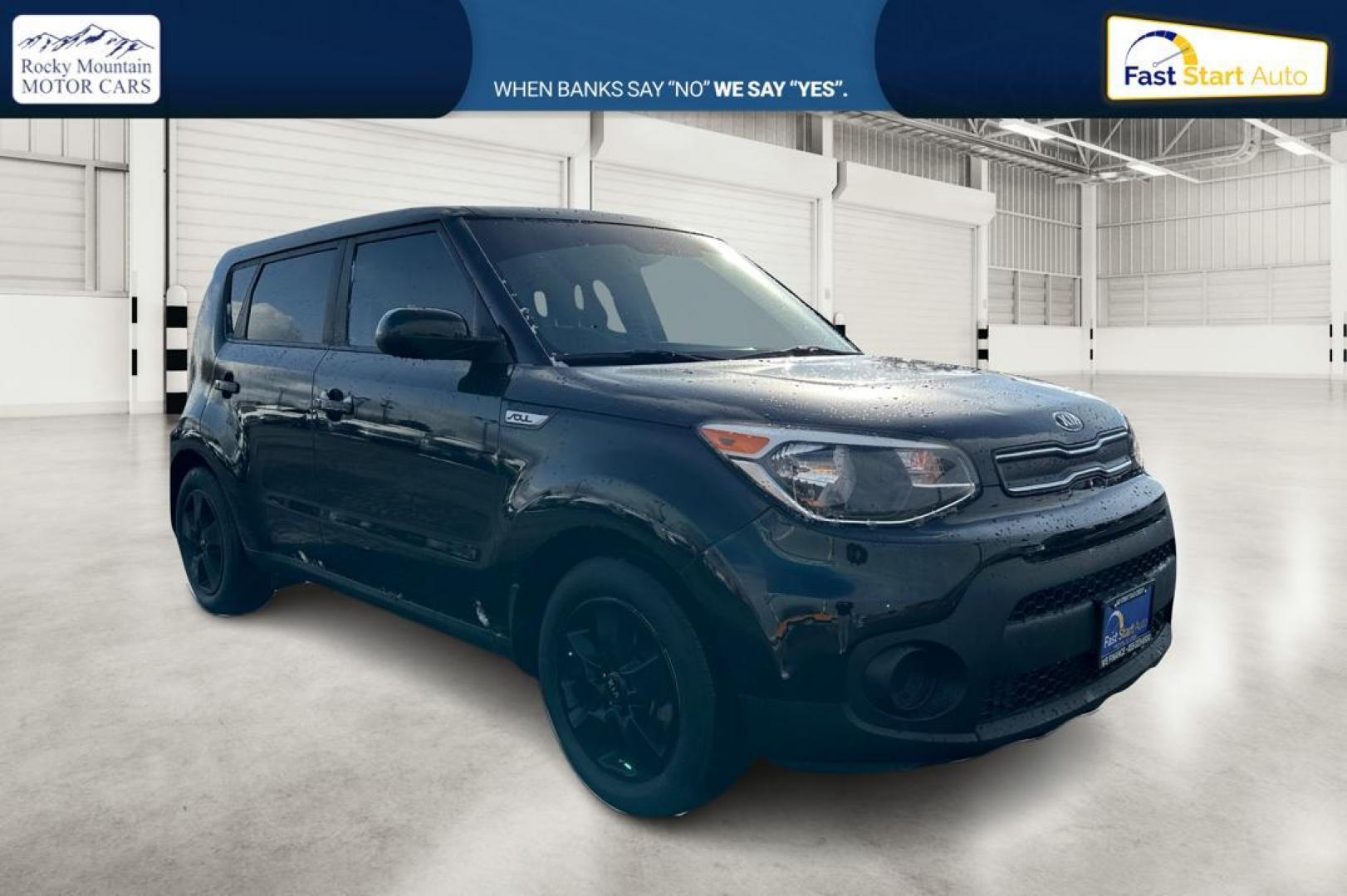 2018 Black Kia Soul Base 6M (KNDJN2A20J7) with an 1.6L L4 DOHC 16V engine, 6M transmission, located at 7755 State Street, Midvale, UT, 84047, (801) 753-9063, 40.610329, -111.890656 - Photo#0