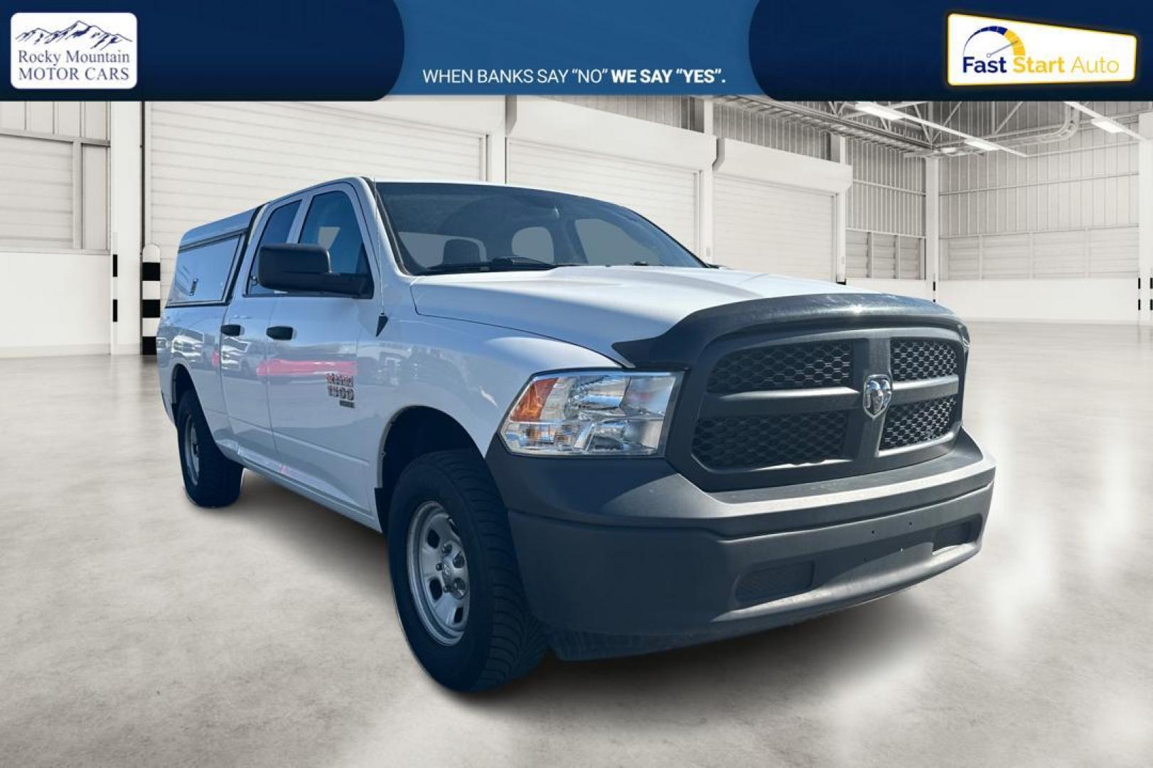 2019 White RAM 1500 Tradesman Quad Cab 4WD (1C6RR7FG3KS) with an 3.6L V6 DOHC 24V FFV engine, 8A transmission, located at 7755 State Street, Midvale, UT, 84047, (801) 753-9063, 40.610329, -111.890656 - Photo#0